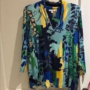 Chico's Blue and Yellow Patterned Top🏥